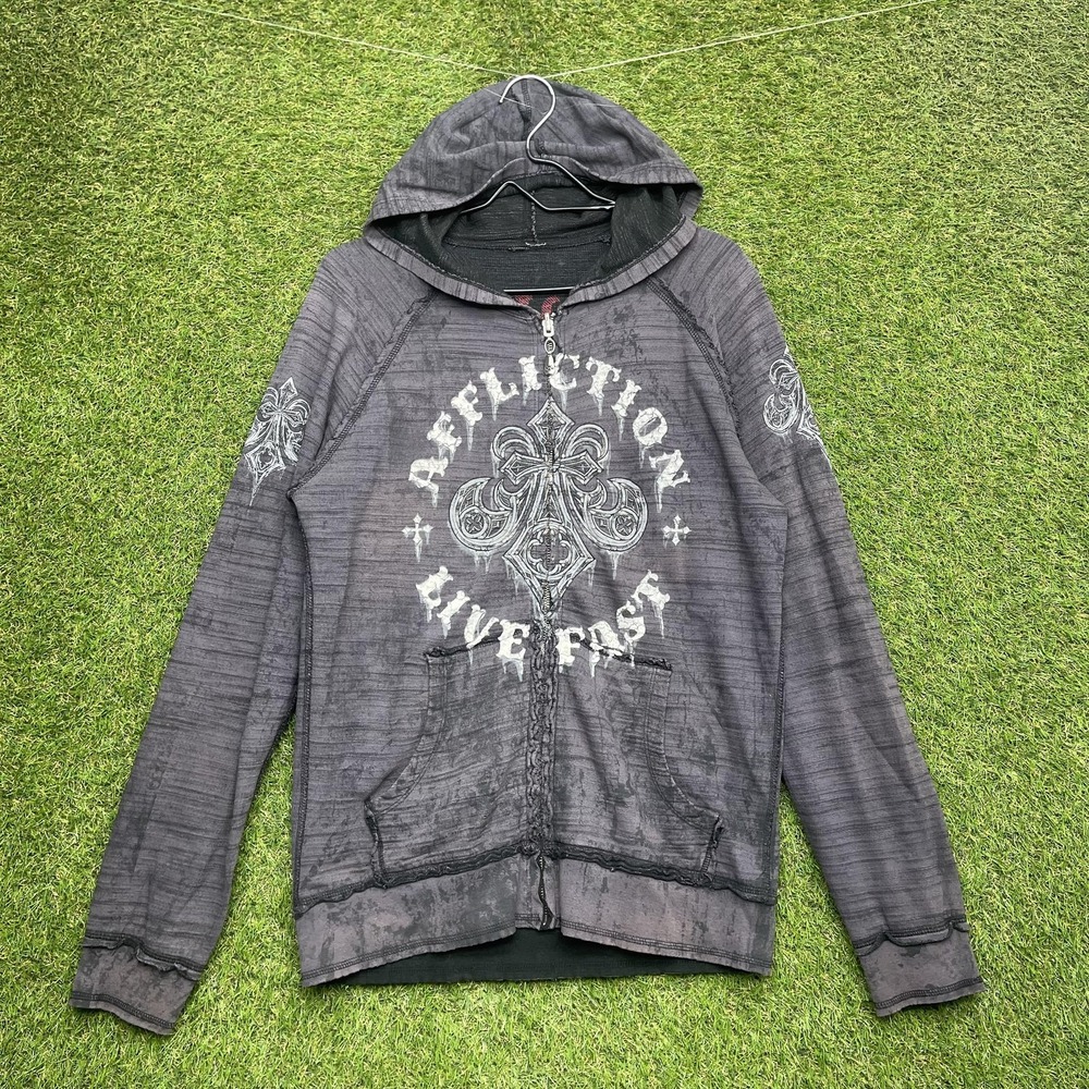 Affliction Hoodie Mens Small Reversable Full Zip Live Fast Cross Biker Graphic